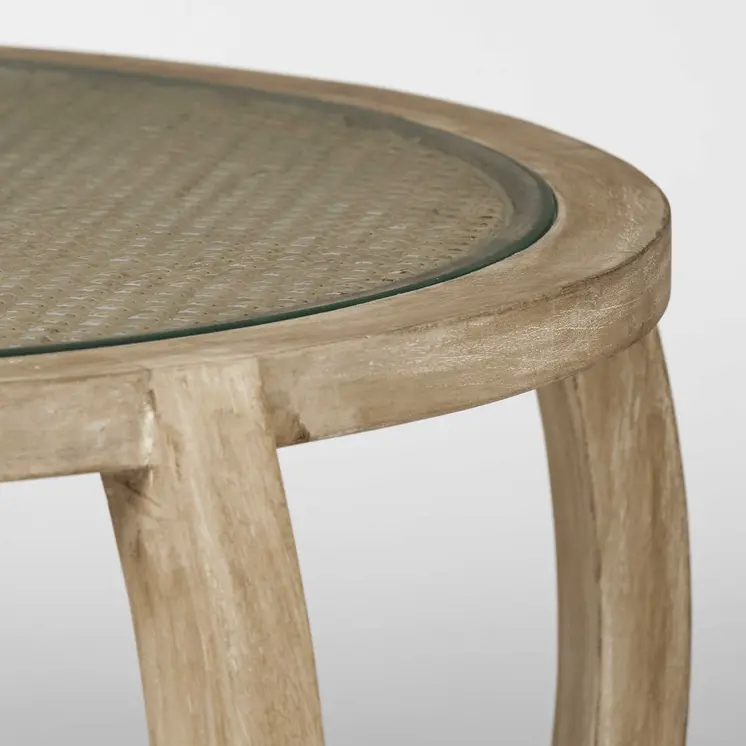 Brown Glass and Solid Wood Round Nested Coffee Tables