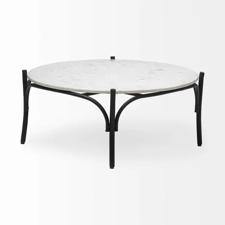 36" Brown and Black Wood and Metal Round Coffee Table