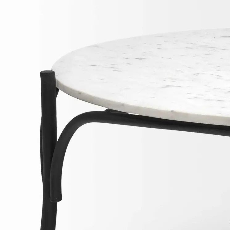 36" Brown and Black Wood and Metal Round Coffee Table