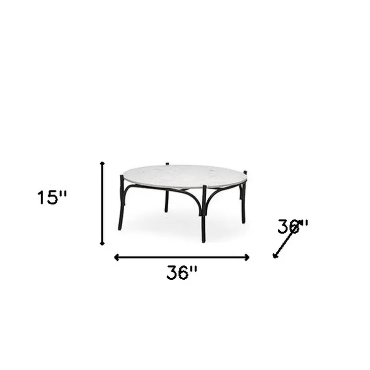 36" Brown and Black Wood and Metal Round Coffee Table