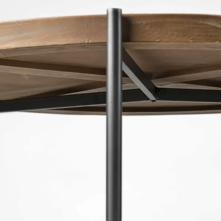 33" Brown and Black Solid Wood and Iron Round Coffee Table With Shelf
