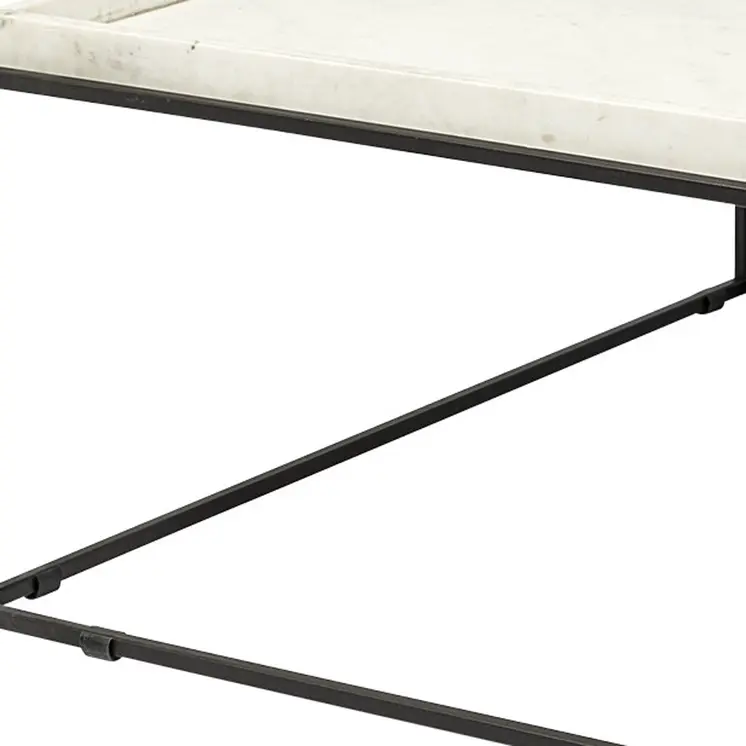 36" White and Black Genuine Marble and Metal Square Coffee Table