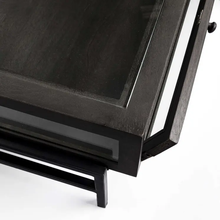 42" Brown and Black Glass and Metal Square Coffee Table With Two Drawers