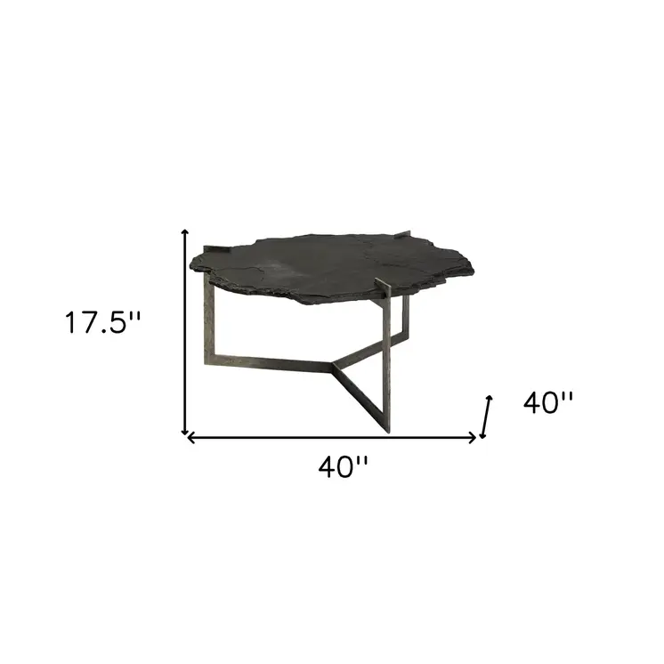 40" Black and Gold Stone and Iron Free Form Distressed Coffee Table