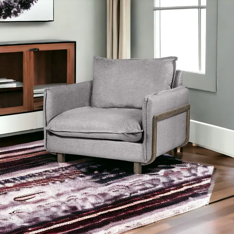 42" Gray and Brown Linen Arm Chair