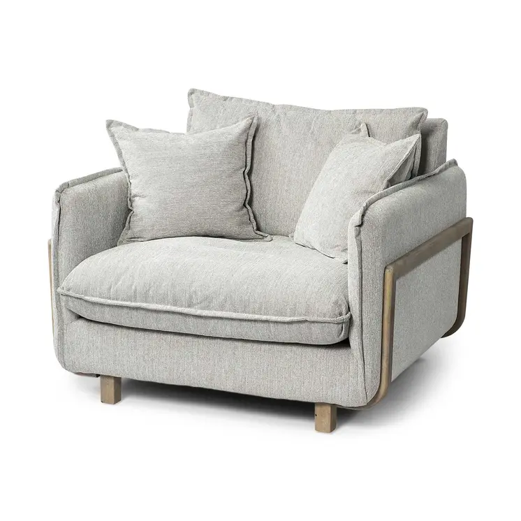 42" Gray and Brown Fabric Club Chair