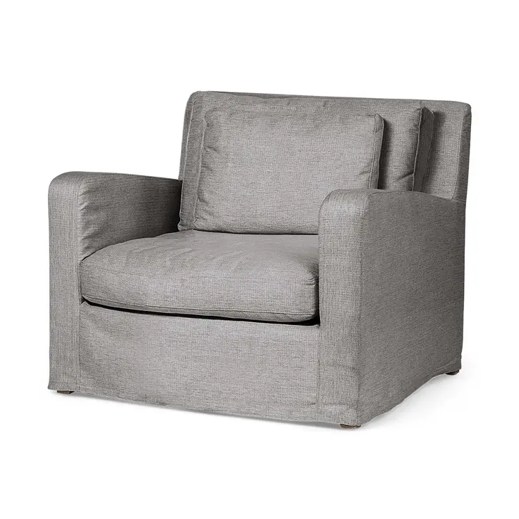 38" Gray and Brown Linen Arm Chair