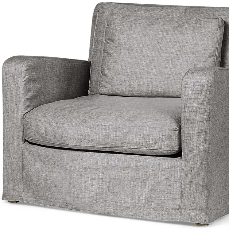 38" Gray and Brown Linen Arm Chair
