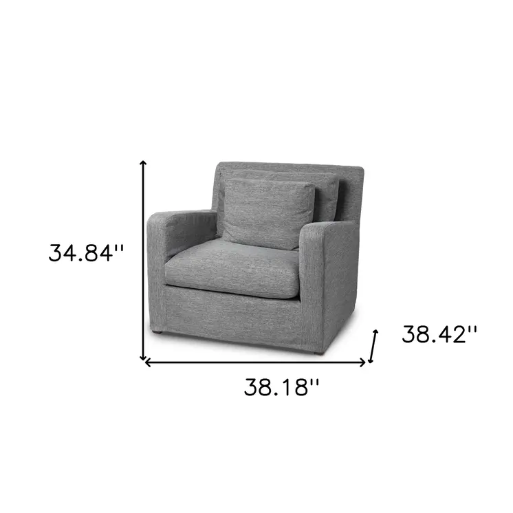 38" Gray and Brown Linen Arm Chair