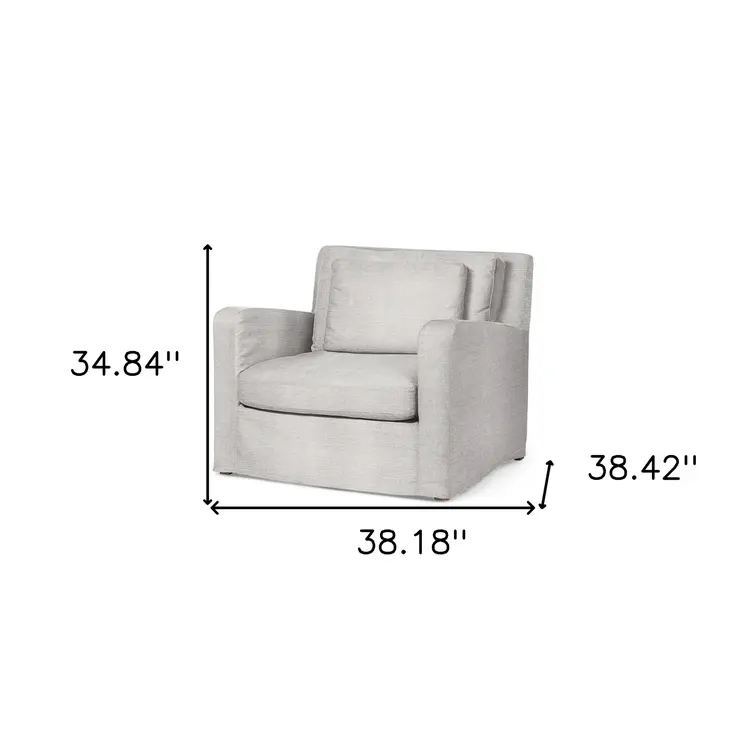 38" Light Gray and Brown Linen Arm Chair