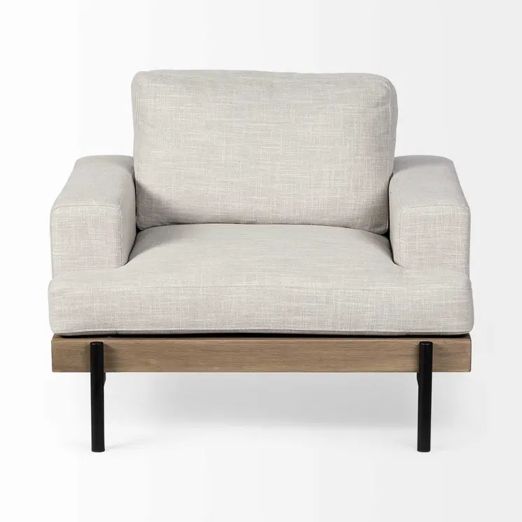 41" Cream and Black Fabric Arm Chair