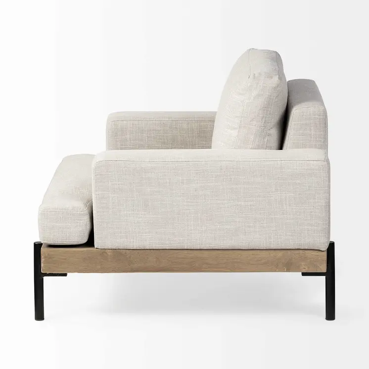 41" Cream and Black Fabric Arm Chair
