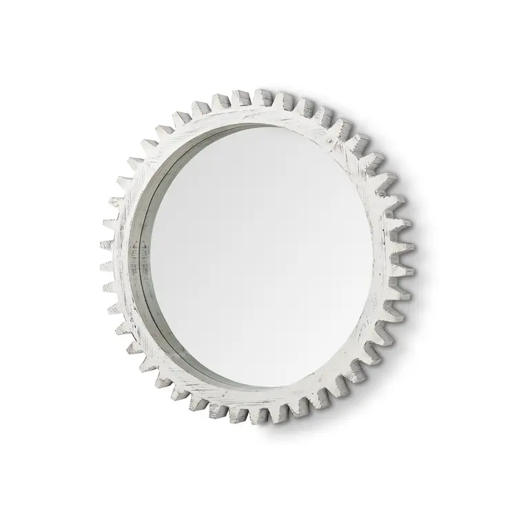 35" White Abstract Wood Framed Accent Mirror