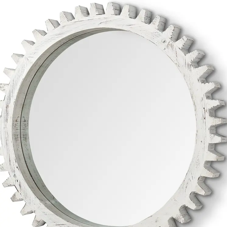 35" White Abstract Wood Framed Accent Mirror
