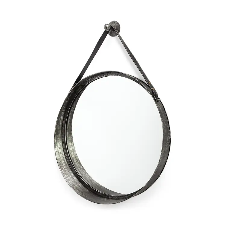 30" Black Round Metal Framed Rope Hanging Accent Mirror