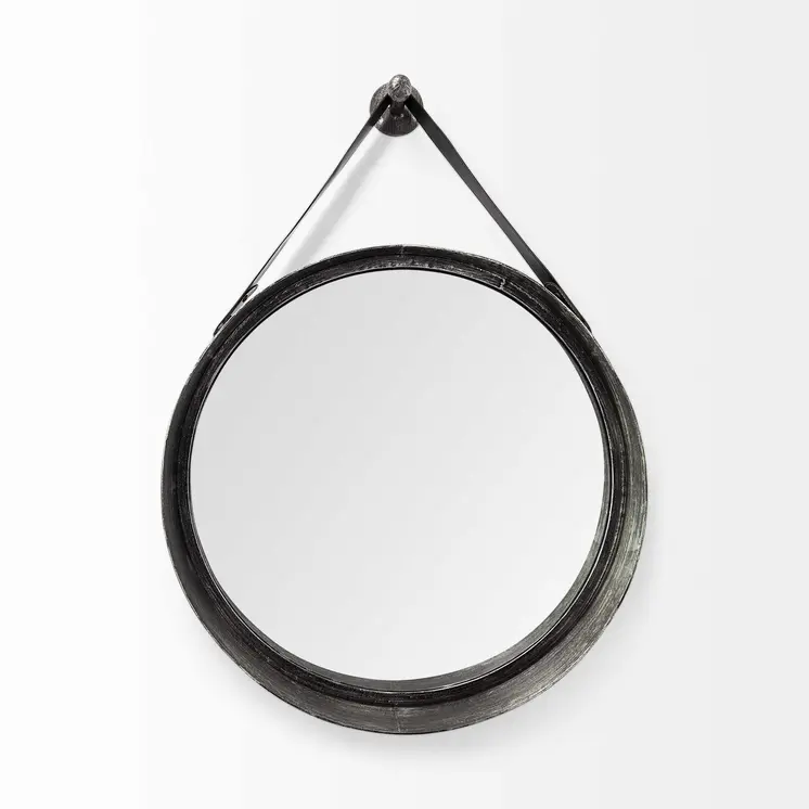 30" Black Round Metal Framed Rope Hanging Accent Mirror