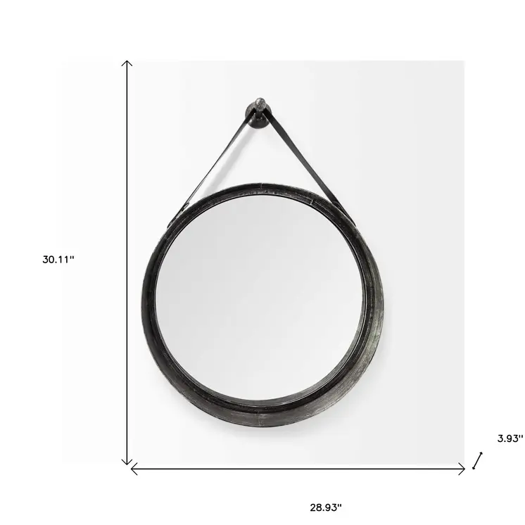 30" Black Round Metal Framed Rope Hanging Accent Mirror