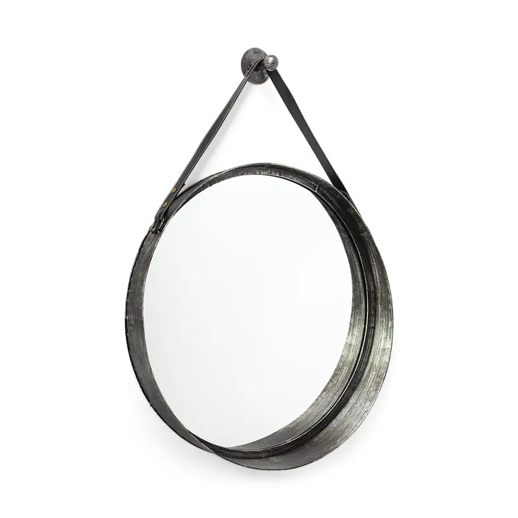 30" Black Round Metal Framed Rope Hanging Accent Mirror
