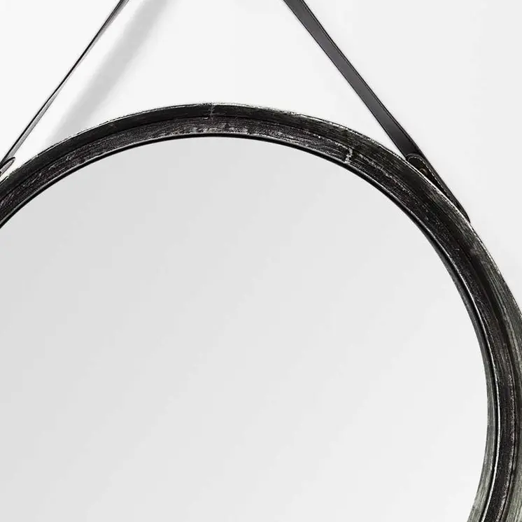 30" Black Round Metal Framed Rope Hanging Accent Mirror