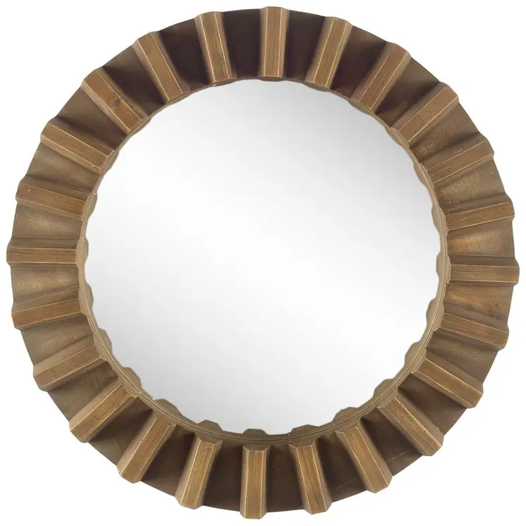 26" Brown Round Wood Framed Accent Mirror