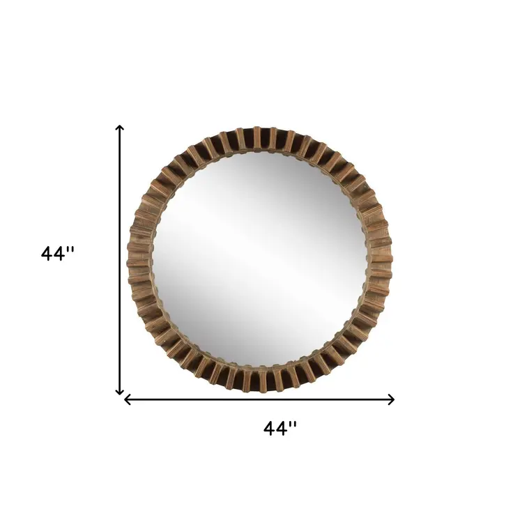 44" Brown Round Wood Framed Accent Mirror