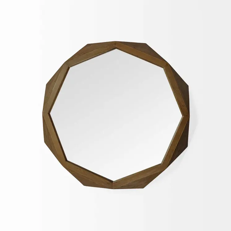 32" Octagon Wooden Frame Wall Mirror