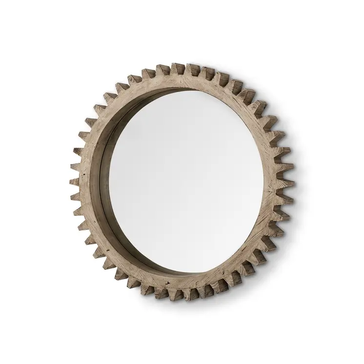 35" Brown Abstract Wood Framed Accent Mirror