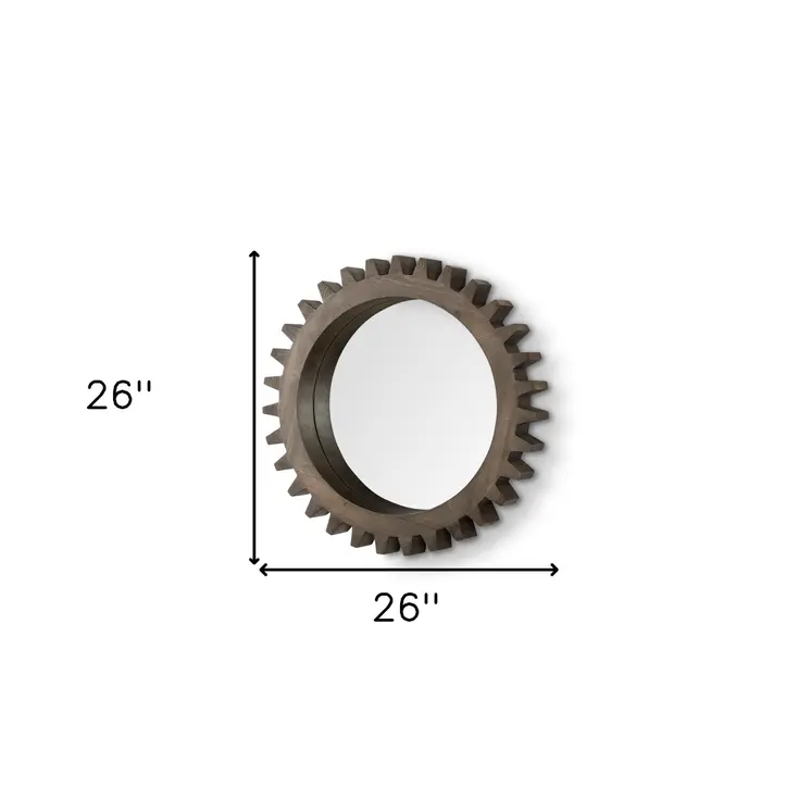 26" Dark Brown Abstract Wood Framed Accent Mirror