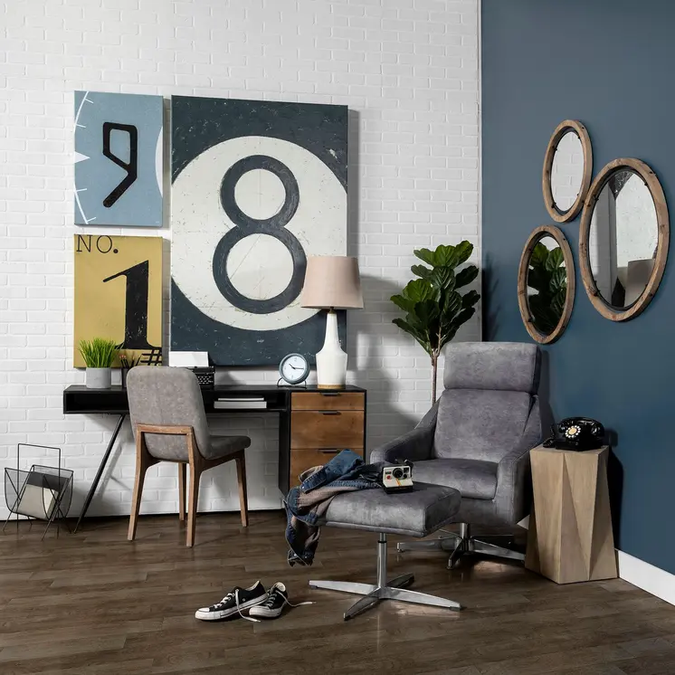 28" Brown Round Wood Framed Accent Mirror