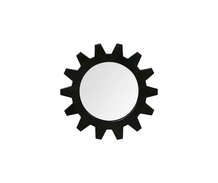 Cog 17" Round Black Metal Frame Wall Mirror