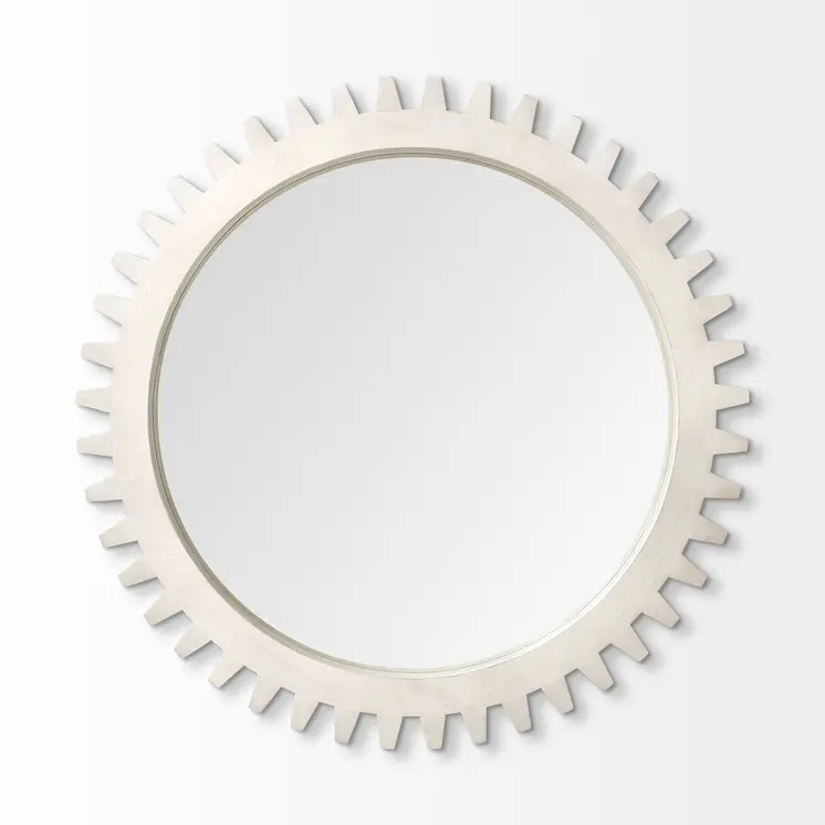 36" White Abstract Wood Framed Accent Mirror