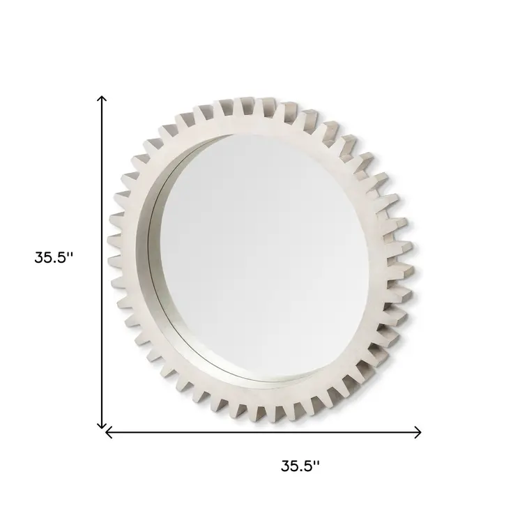 36" White Abstract Wood Framed Accent Mirror