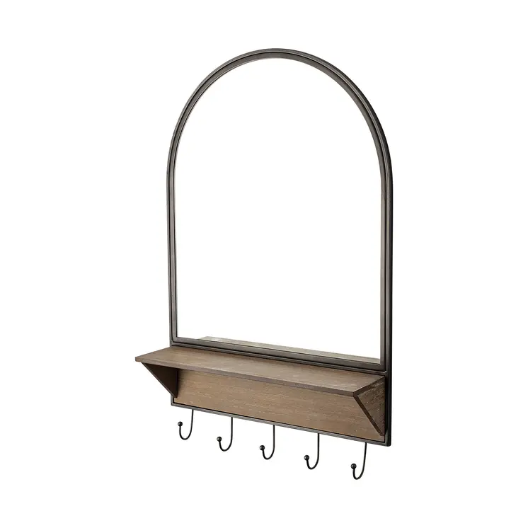 30" Brown Arch Wood Framed Accent Mirror