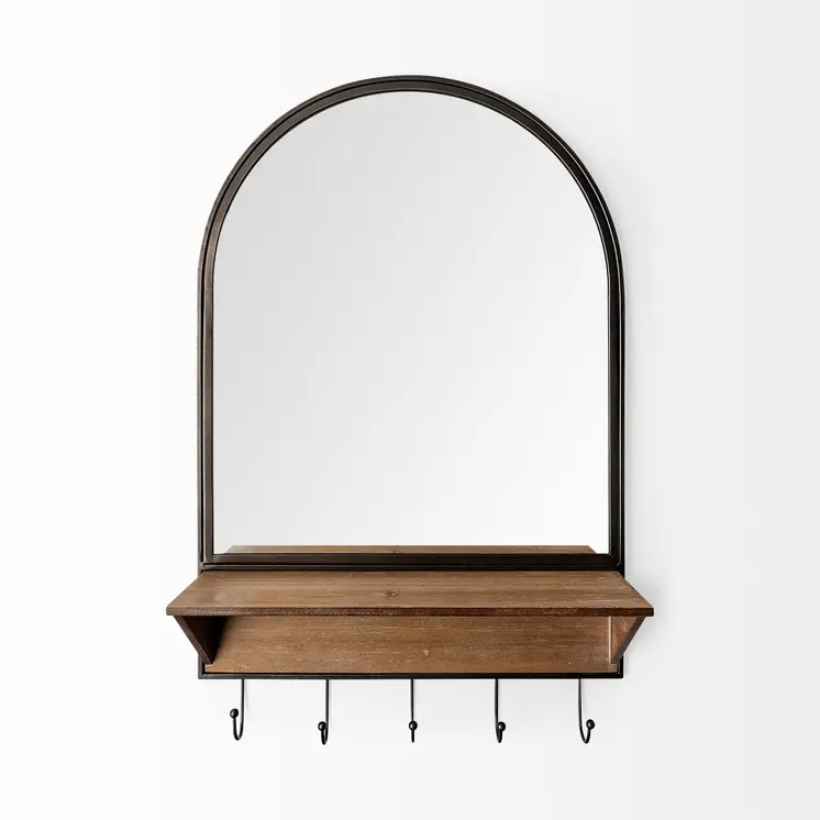 30" Brown Arch Wood Framed Accent Mirror