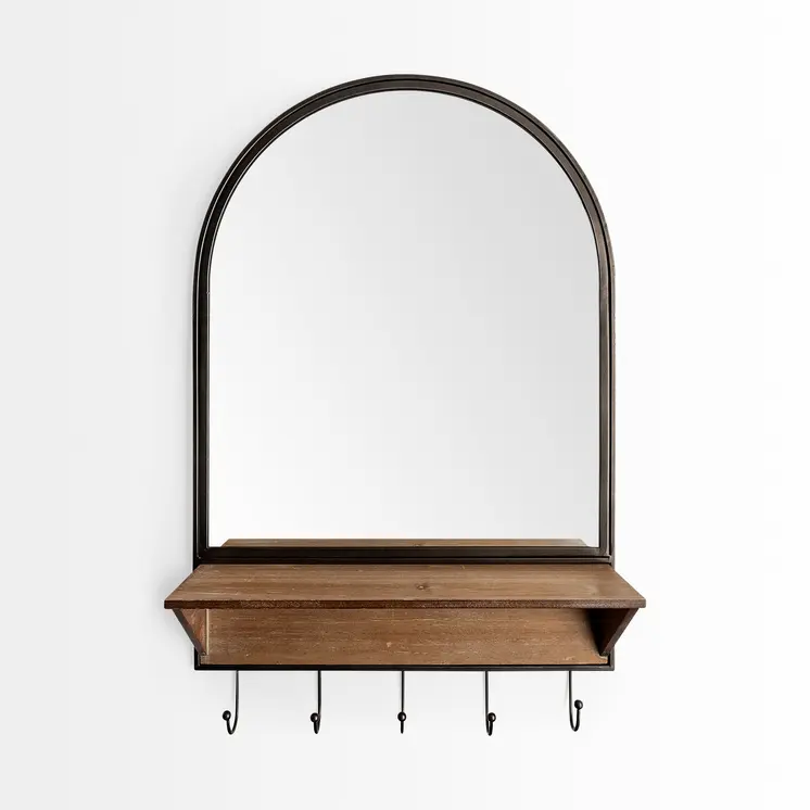 30" Brown Arch Wood Framed Accent Mirror