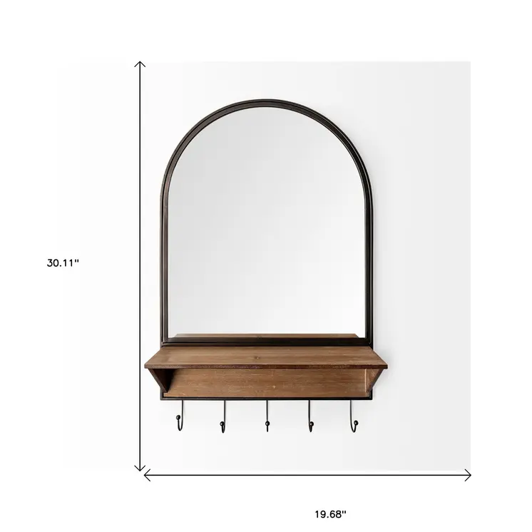 30" Brown Arch Wood Framed Accent Mirror
