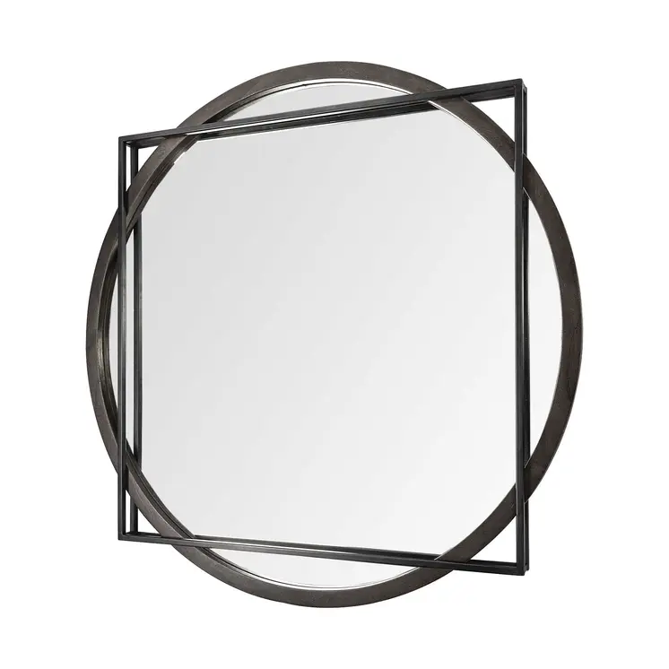 46" Black Abstract Metal Framed Accent Mirror