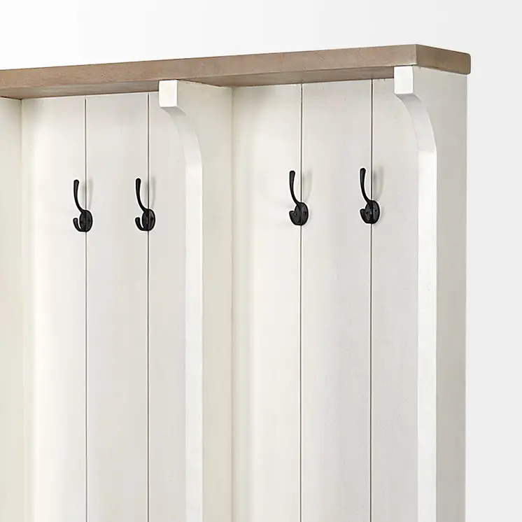 White And Medium Brown Wood Hall Tree With Storage