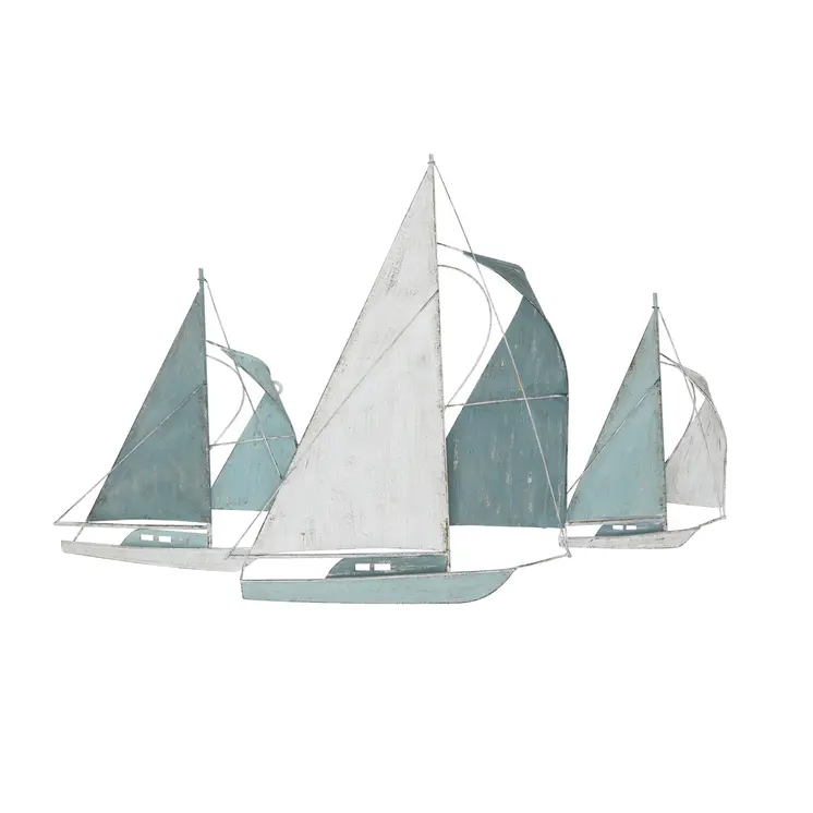 Sailboat Metal Centerpiece  In Distressed Finish