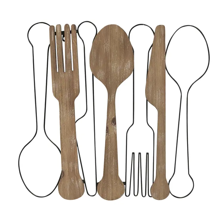Kitchen Utensils Wall Decor With Metal Outlines