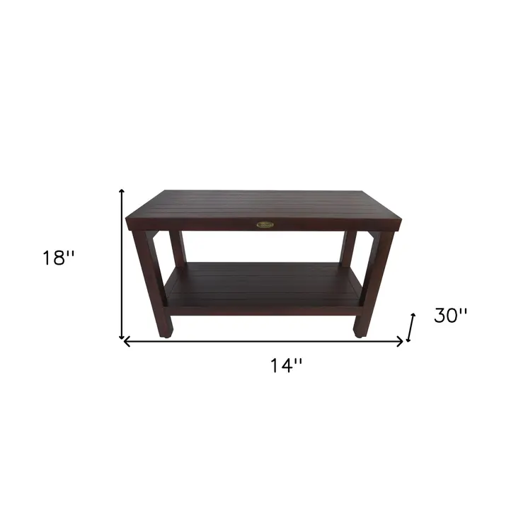 Rectangular Teak Shower Stool Or Bench With Shelf In Brown Finish