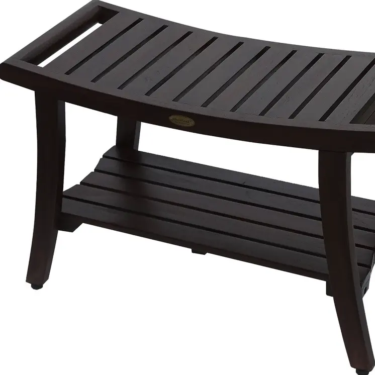 Contemporary Teak Shower Bench With Handles In Brown Finish