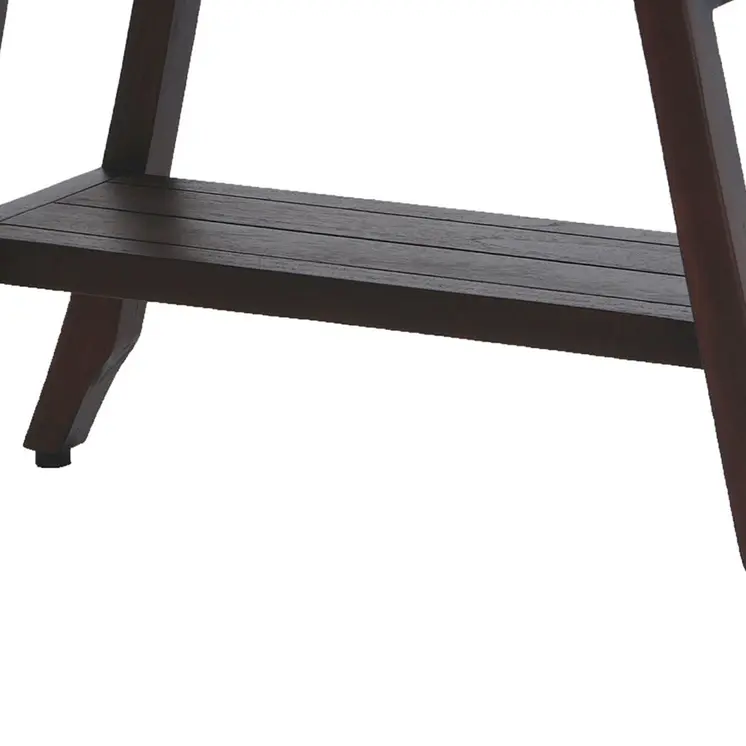 28" Dark Brown Teak Rectangular Shower Bench With Shelf