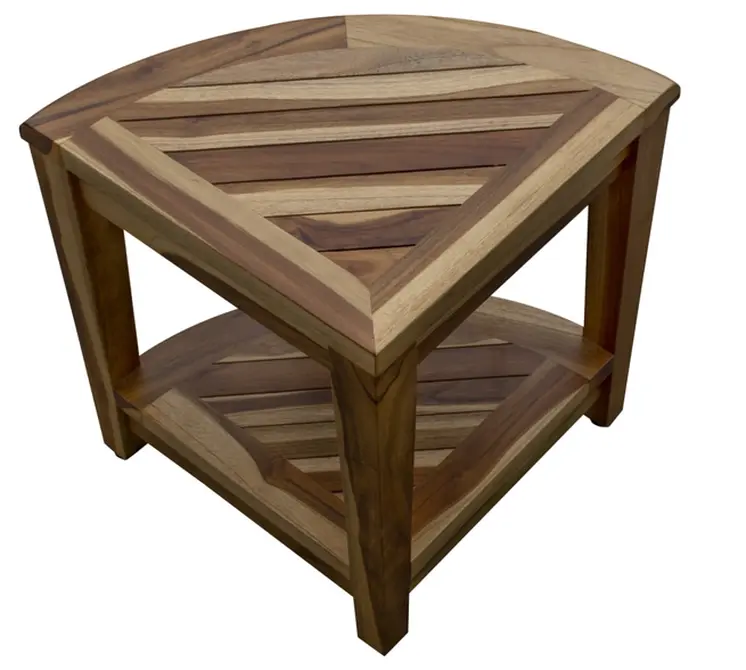 22" Natural Teak Corner Shower Bench With Shelf