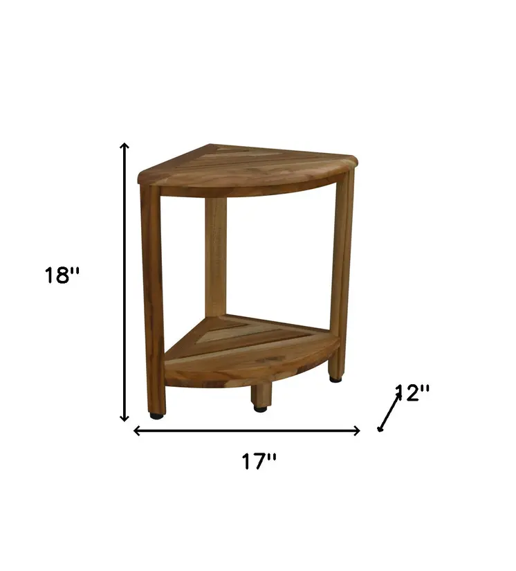 17" Brown Teak Corner Shower Bench With Shelf