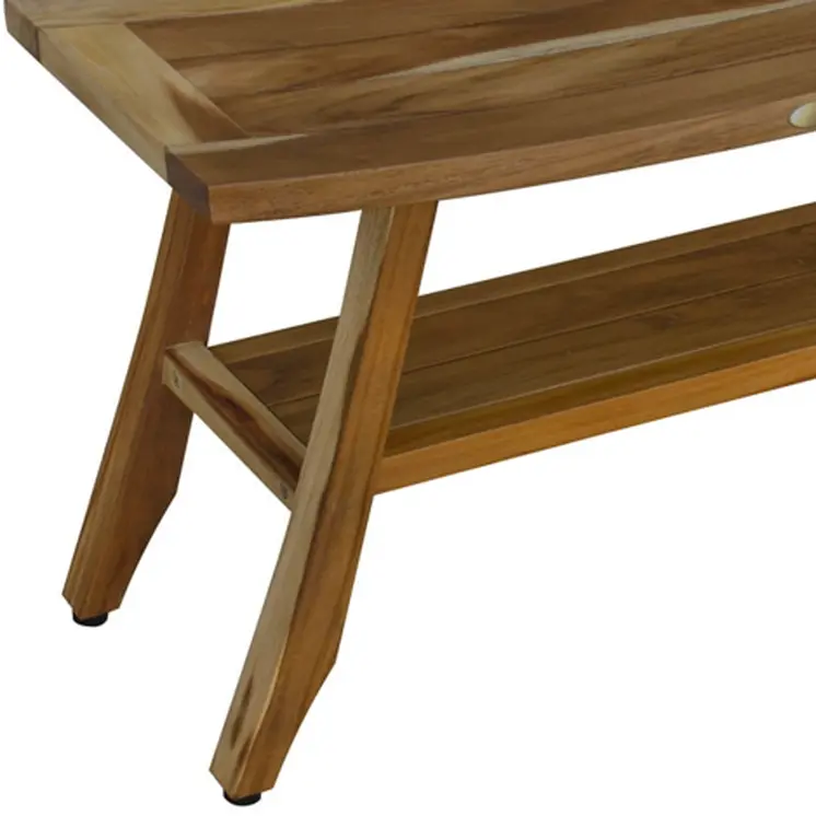 Compact Curvilinear Teak Shower Outdoor Bench With Shelf In Natural Finish