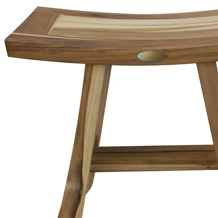 18" Teak Rectangular Shower Outdoor Bench With Shelf In Natural Finish