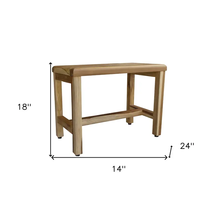 Compact Rectangular Teak Shower  Outdoor Bench With Shelf In Natural Finish