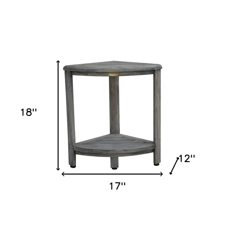 17" Gray Teak Corner Shower Bench With Shelf