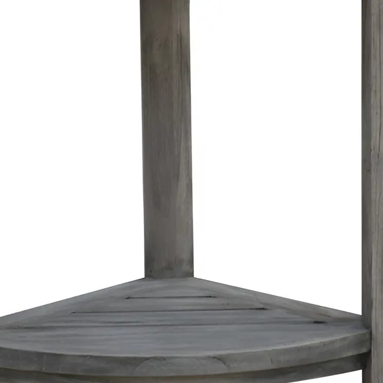 17" Gray Teak Corner Shower Bench With Shelf